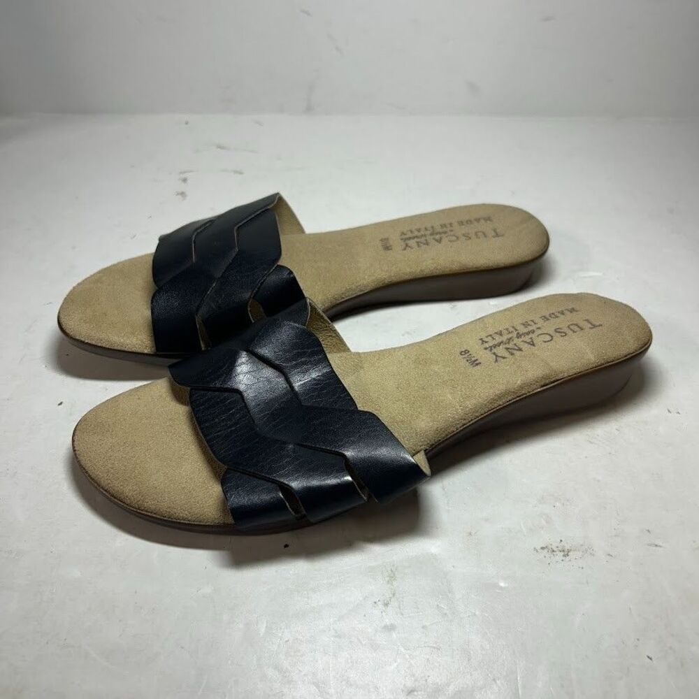 Easy Street Womens 8.5 M Black Slip On Low Wedge Sandals DISPLAY SU4
